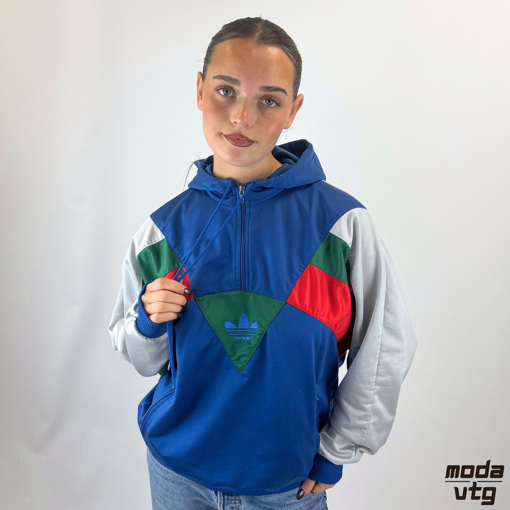Vintage 90s Adidas Hoodie Blue Medium Polyester Quarter Zip