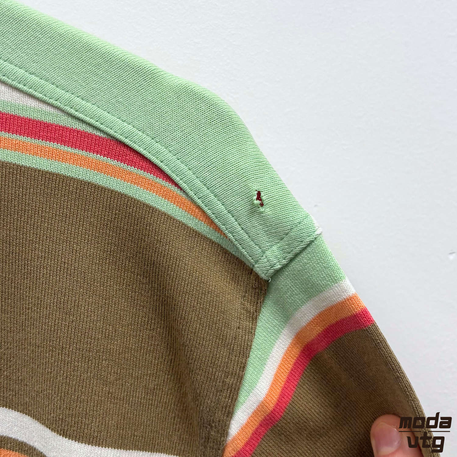 Vintage Y2K GANT Rugby Polo Brown Green Large Striped Retro