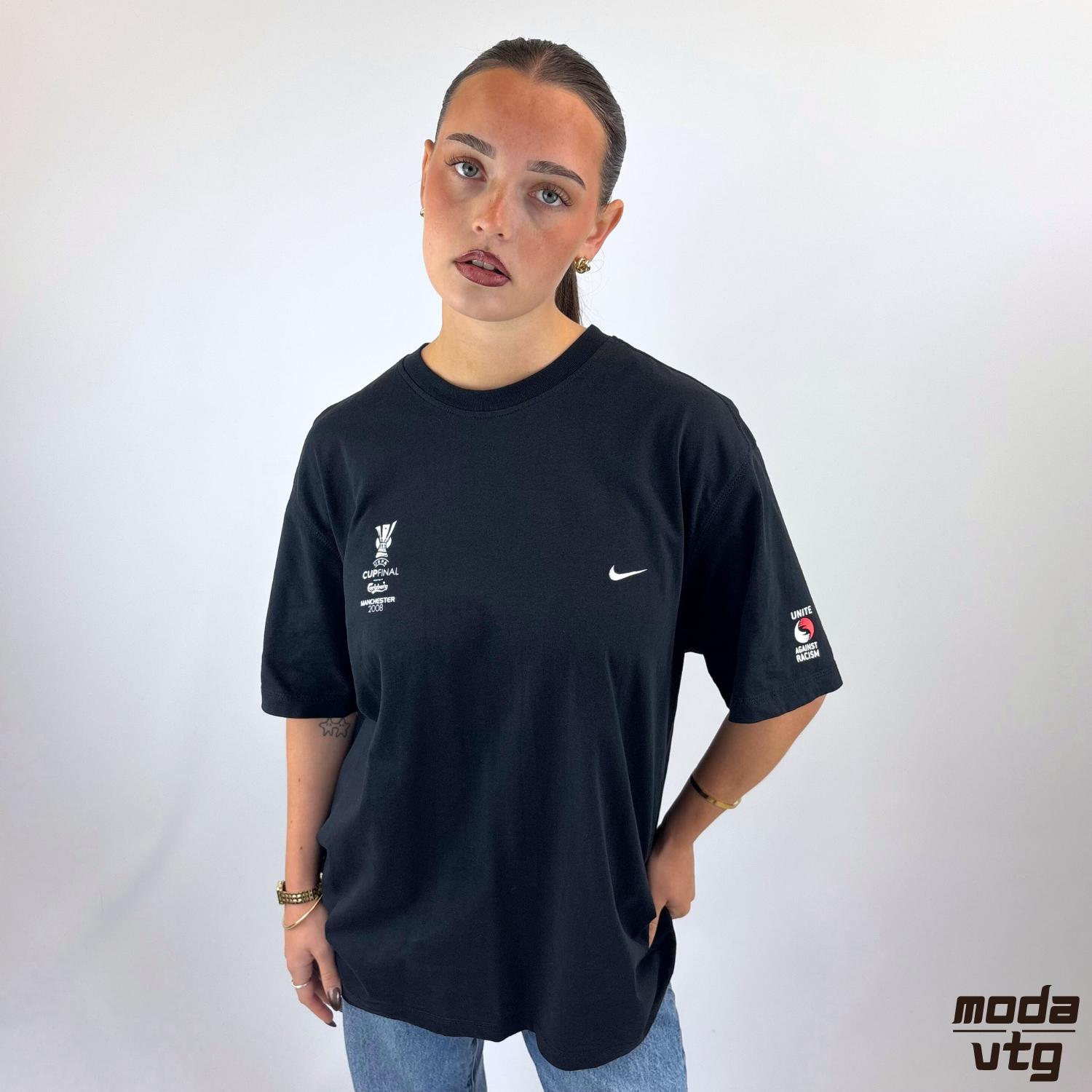 Vintage Y2K Nike T-Shirt Black Large Europa League 2008 Promo