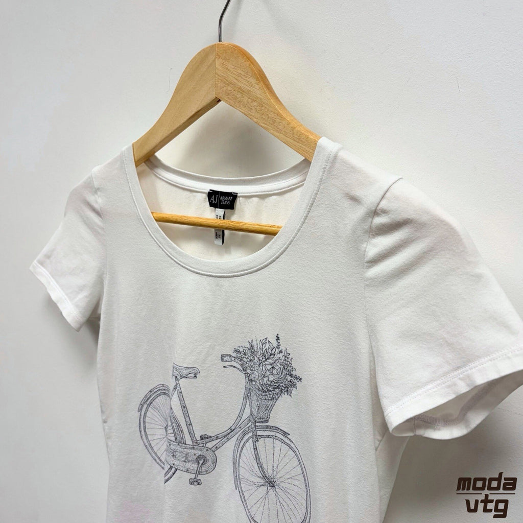 Armani Jeans T-Shirt White Womens Small Y2K Vintage Retro Summer Printed Design