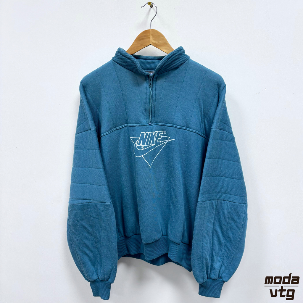 Vintage 80s Nike Sweatshirt Blue Large Quarter Zip Retro Made In Isreal