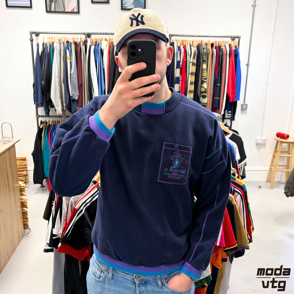 Vintage 90s Adidas Sweatshirt Navy Large Unisex Retro
