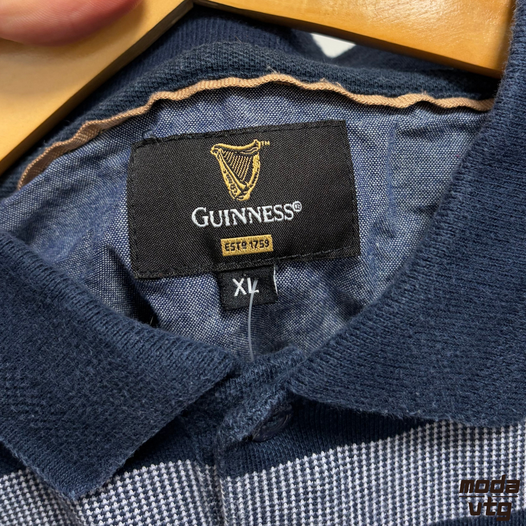Vintage Y2K Guinness Polo Navy Large Retro Striped Unisex