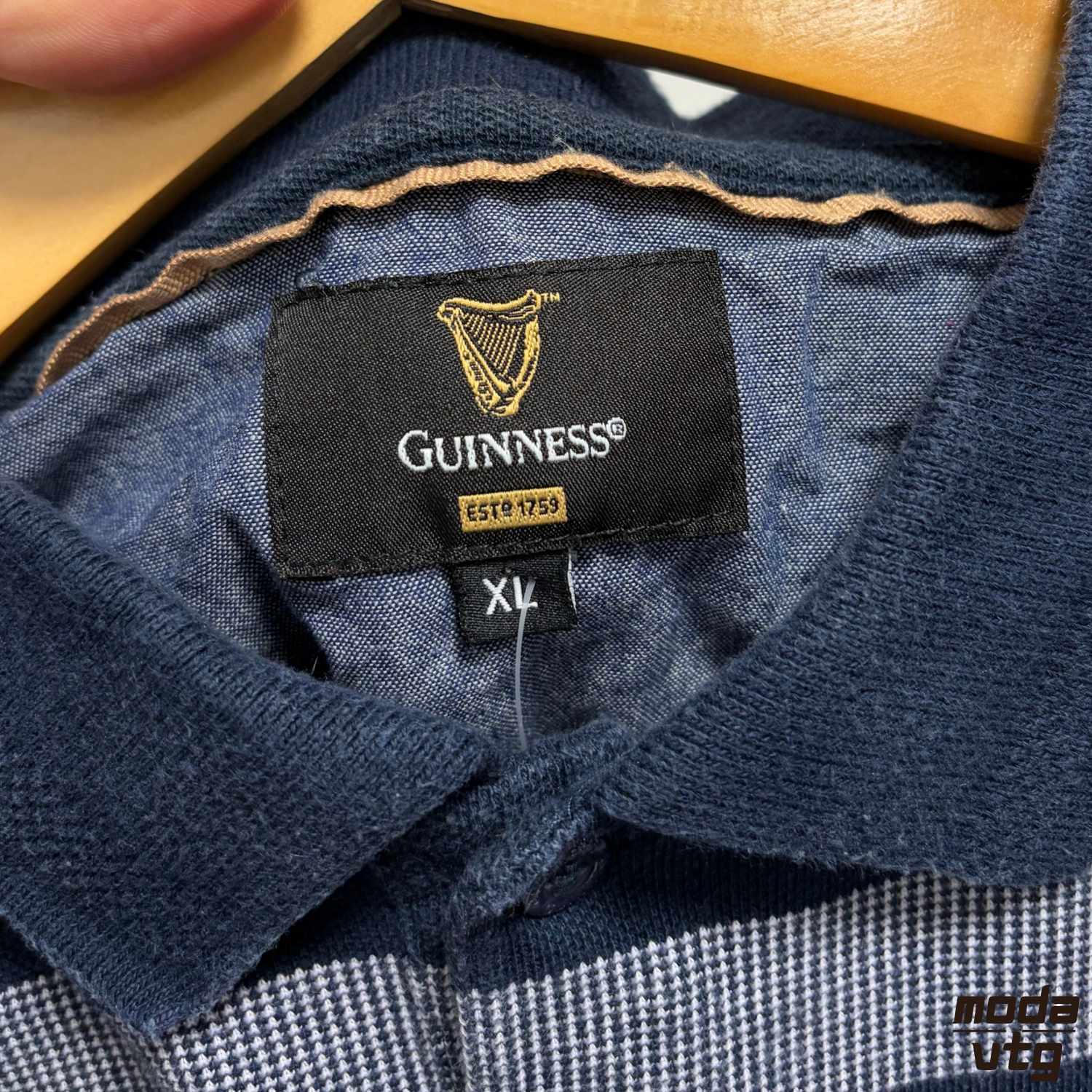 Vintage Y2K Guinness Polo Navy Large Retro Striped Unisex