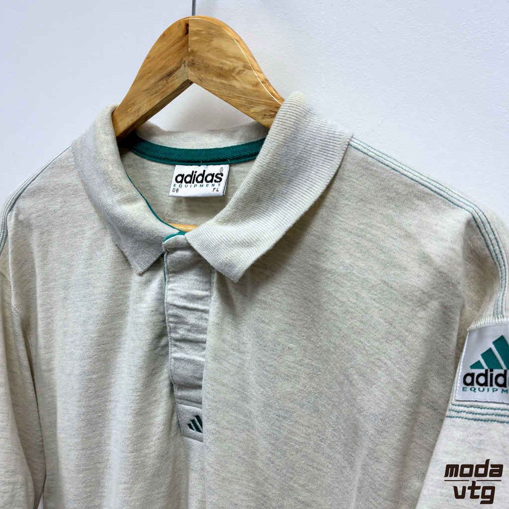 Vintage 90s Adidas Equipment Polo Grey Large Retro Summer