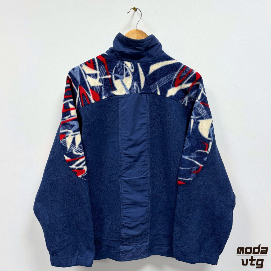 Vintage 90s Lotto Fleece Navy Medium Aztec For Boris Becker Funky Festival Wavy