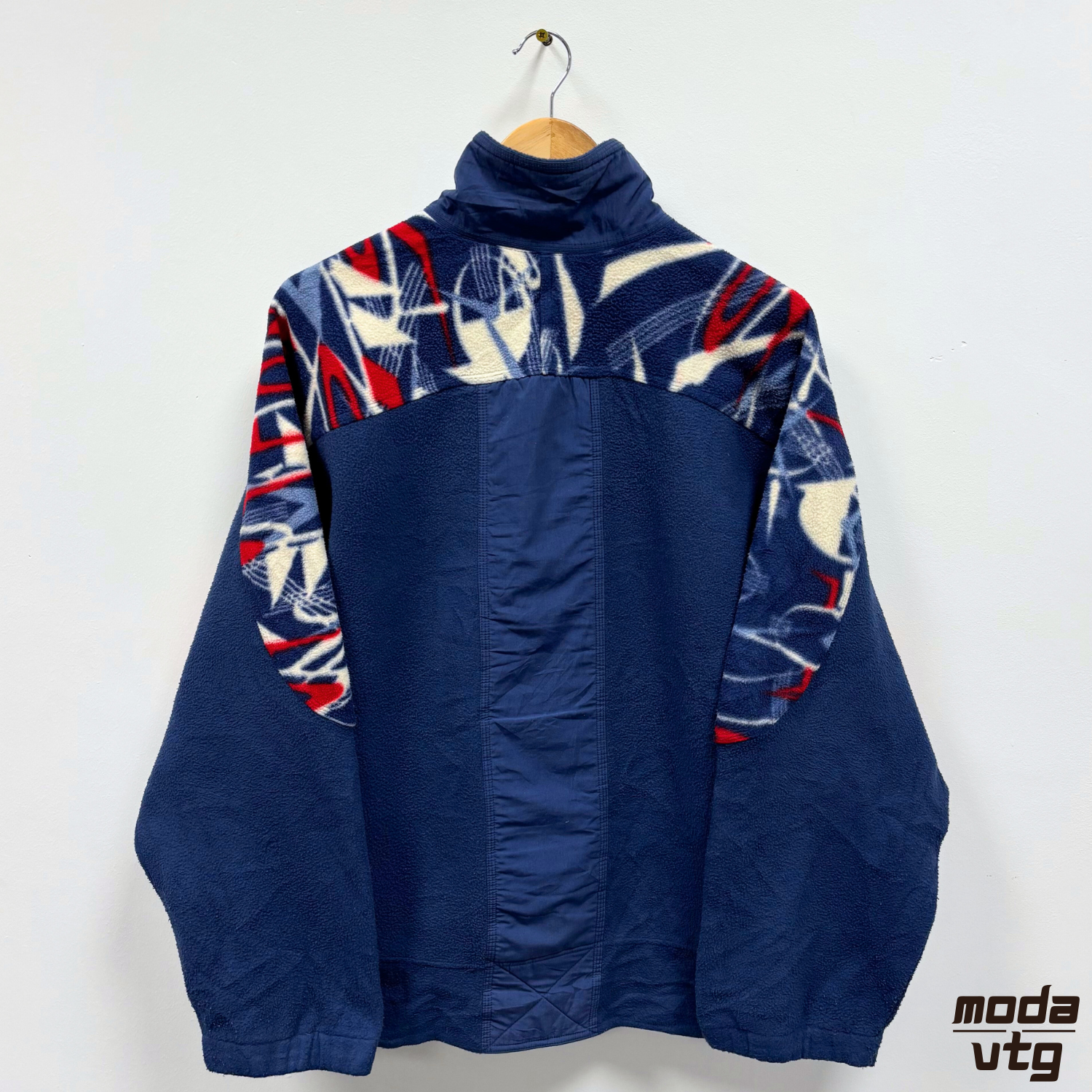 Vintage 90s Lotto Fleece Navy Medium Aztec For Boris Becker Funky Festival Wavy