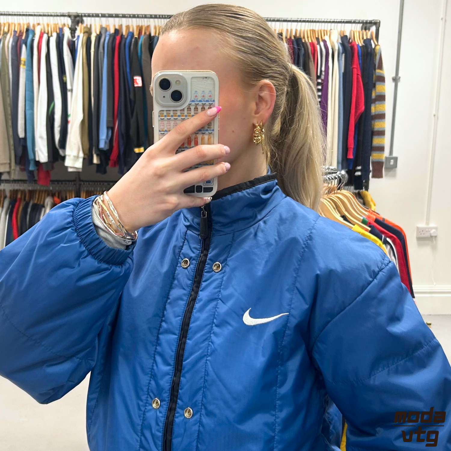 Vintage 90s Nike Coat Blue Medium Retro Unisex Puffer