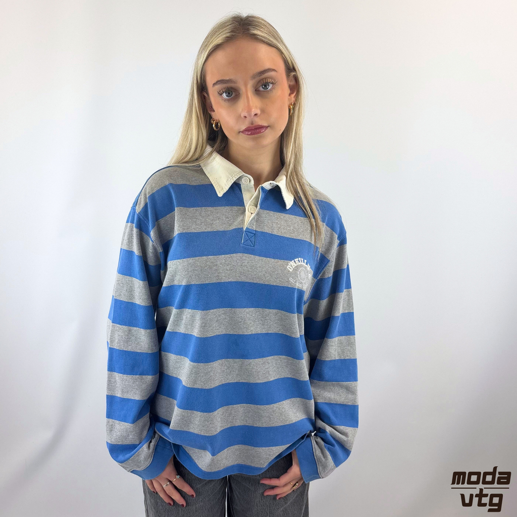 Vintage Y2K O’Neill Rugby Polo Grey Blue Medium Striped