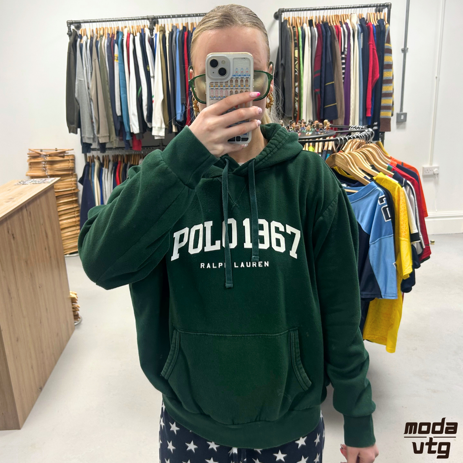 Vintage Y2K Ralph Lauren Hoodie Green Medium Retro Unisex