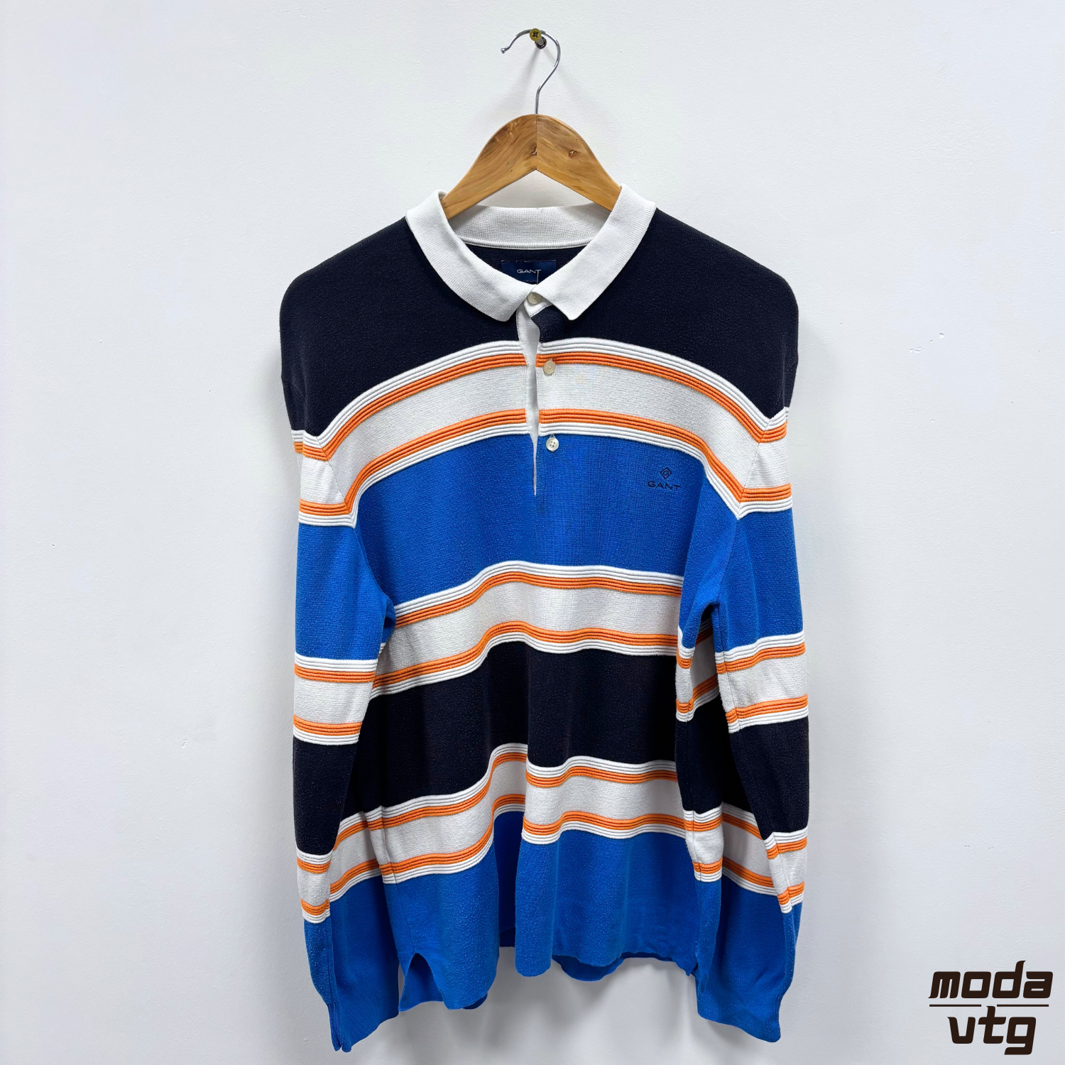 Vintage Y2K GANT Rugby Polo Navy Large Striped Retro
