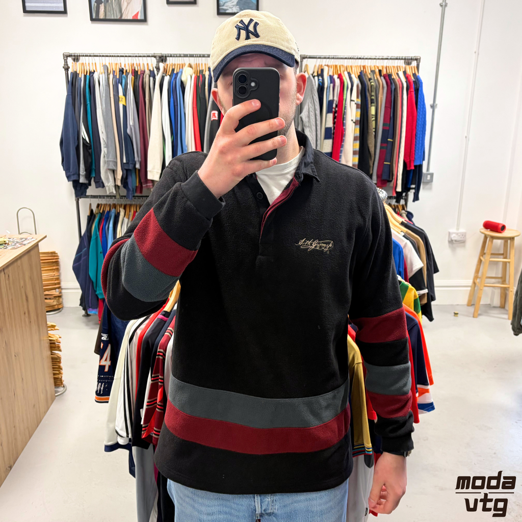 Vintage Y2K Guinness Rugby Polo Fleece Black XL Striped Unisex Retro