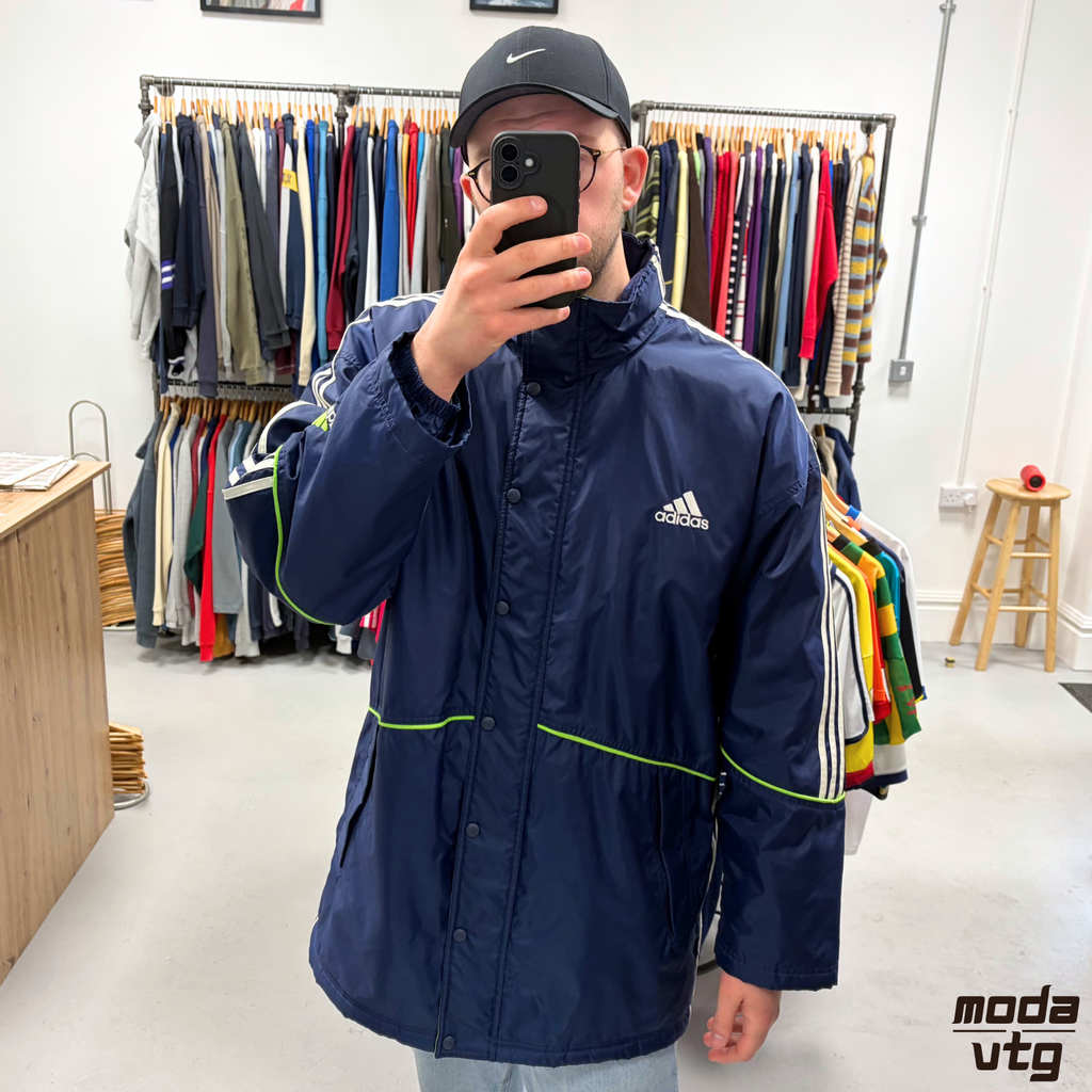 Vintage 90s Adidas Coat Navy XL Winter Retro Long