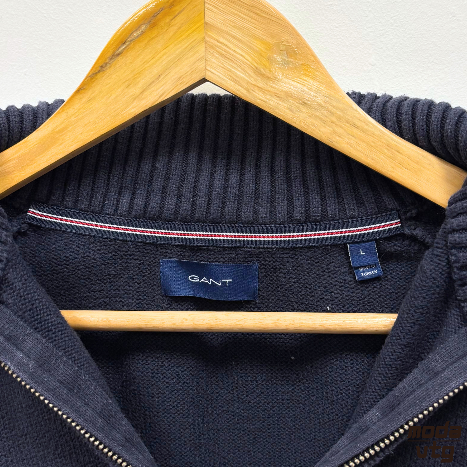 Vintage Y2K GANT Knitted Jumper Navy Large Quarter Zip