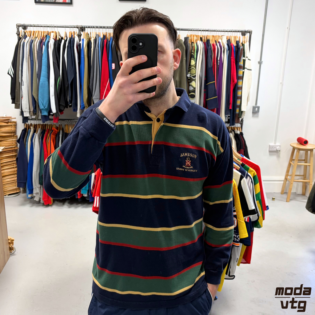 Vintage Y2K Jameson Irish Whisky Rugby Polo Large Striped