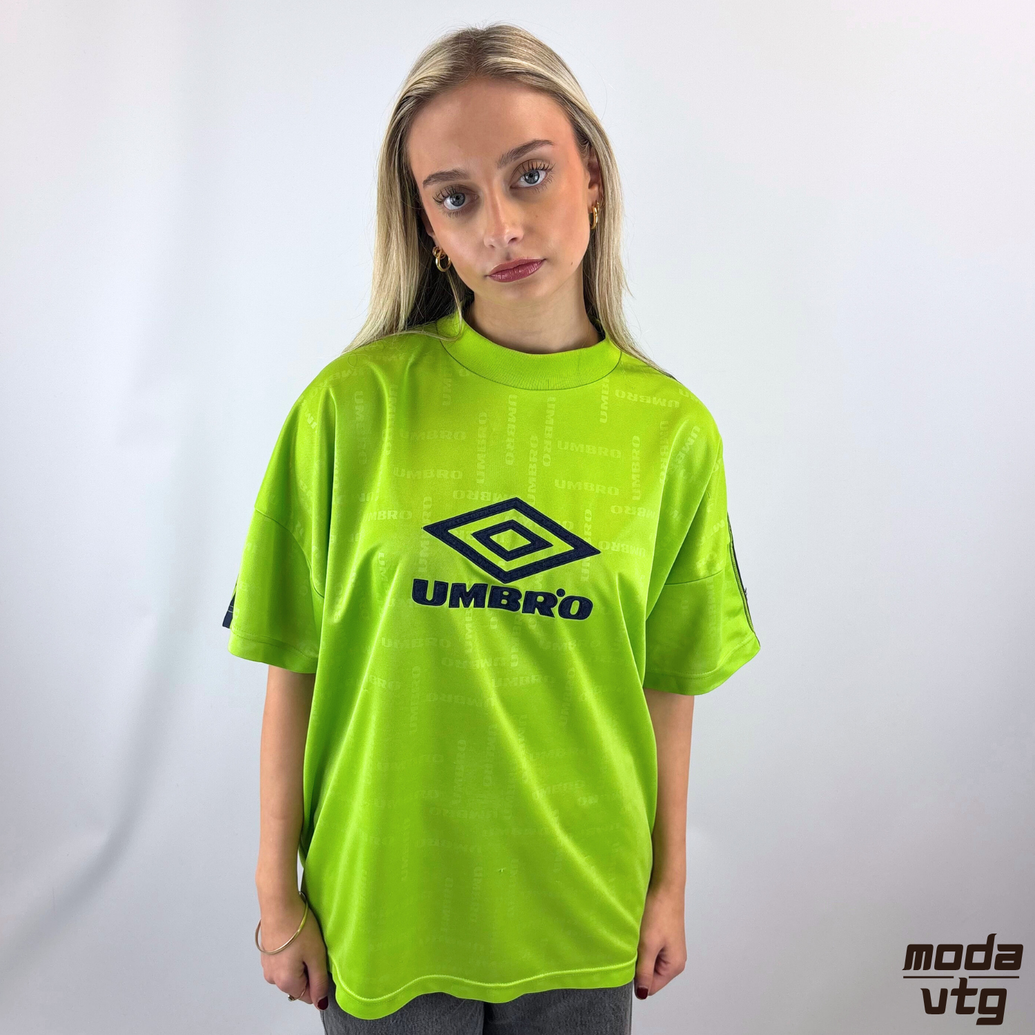 Vintage 90s Umbro Jersey Green Large Blokecore Football