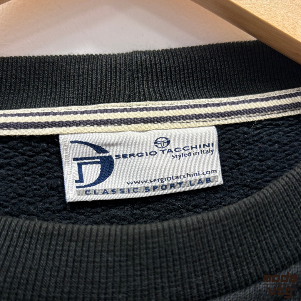 Vintage Y2K Sergio Tacchini Sweatshirt Black Medium Boxy Unisex Retro