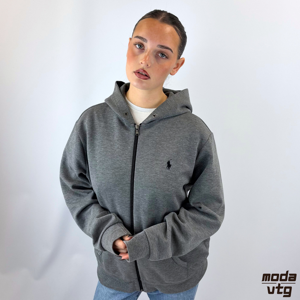 Vintage Y2K Ralph Lauren Hoodie Grey Medium Full Zip