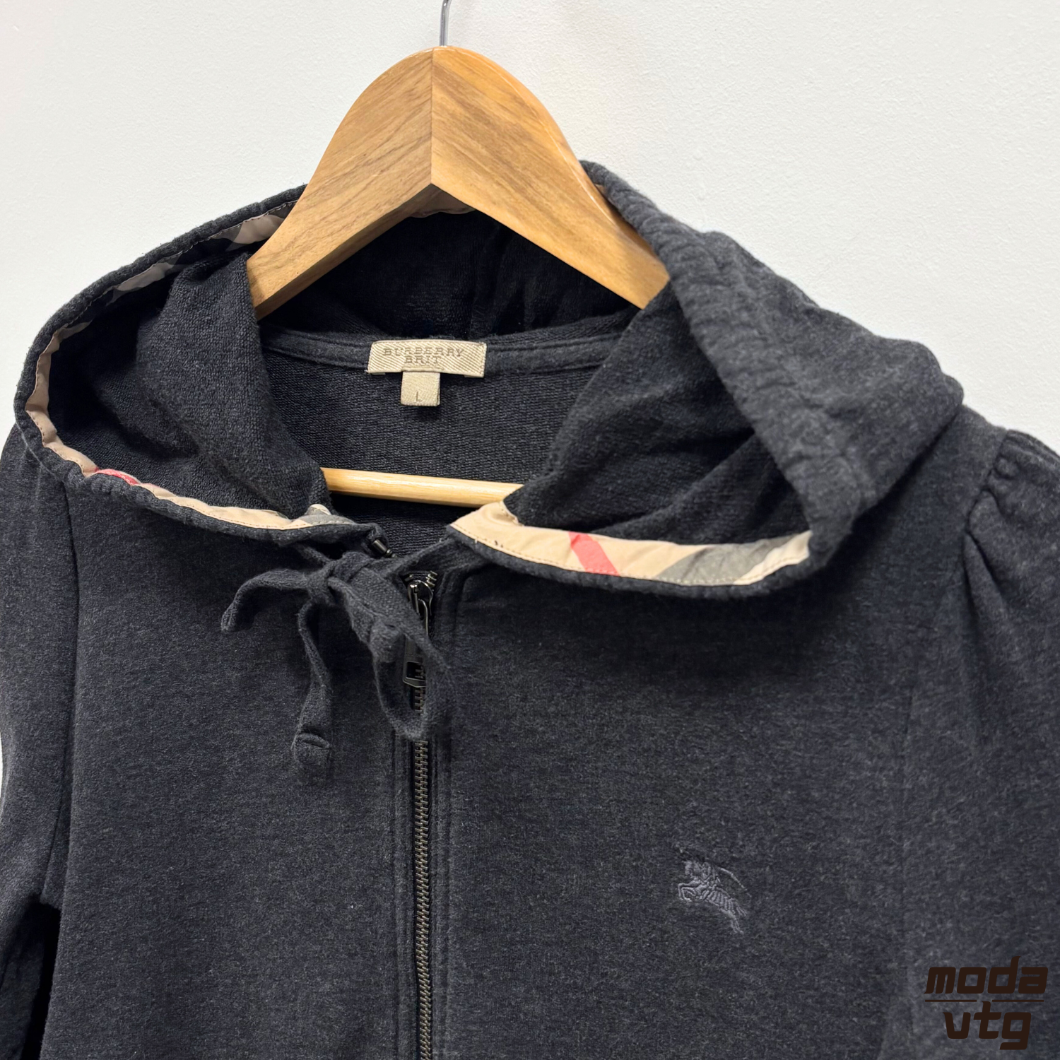 Vintage Y2K Burberry Brit Hoodie Grey Women’s XS Full Zip