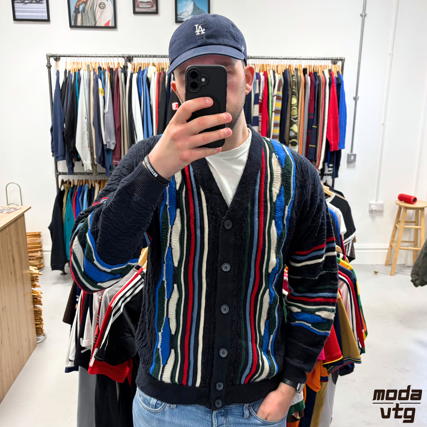 Vintage 90s Coogi Style Cardigan Large Knitted Multicoloured Retro Unisex