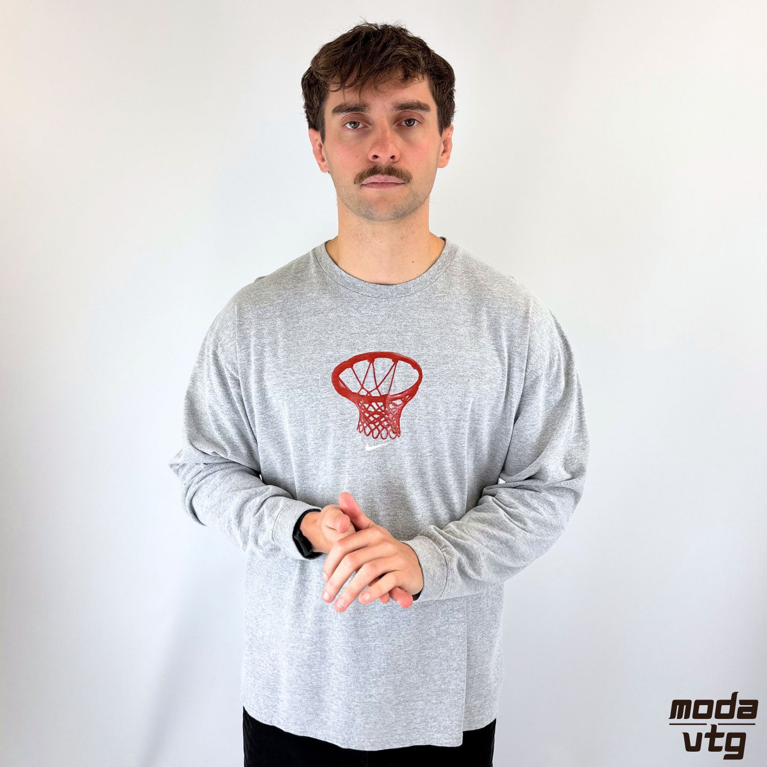 Vintage Y2K Nike T-Shirt Grey XL Long Sleeve Basketball