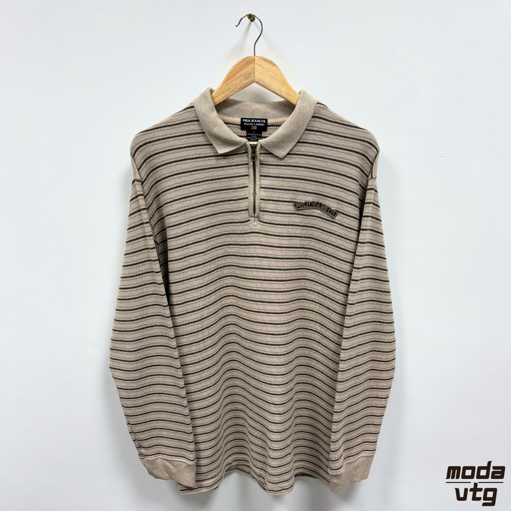 Vintage Y2K Polo Jeans Ralph Lauren Sweatshirt Beige Large Striped