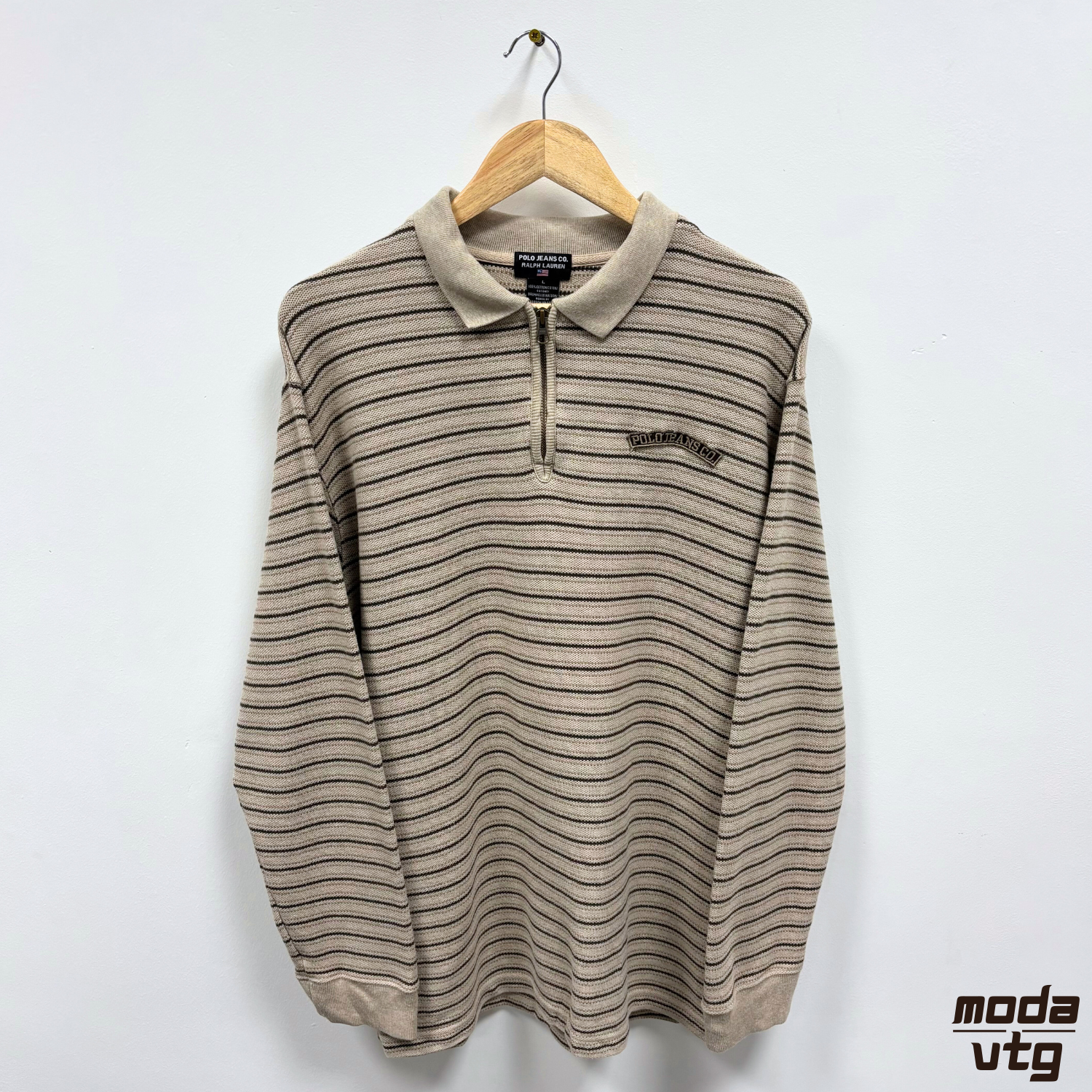 Vintage Y2K Polo Jeans Ralph Lauren Sweatshirt Beige Large Striped