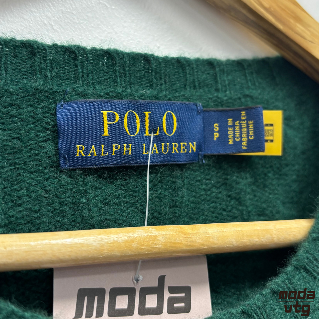 Vintage Y2K Ralph Lauren Knitted Jumper Green Small Retro Unisex Cable