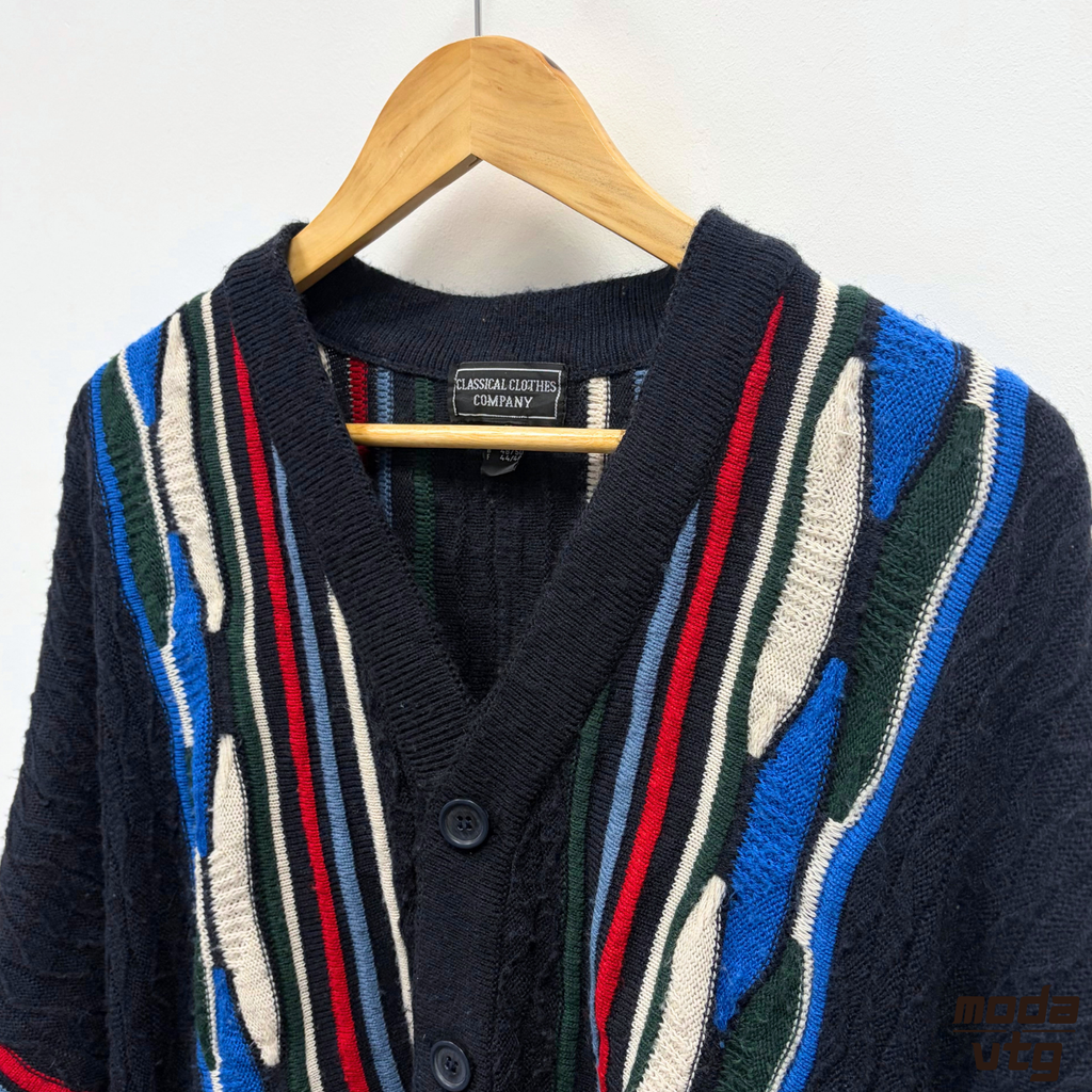 Vintage 90s Coogi Style Cardigan Large Knitted Multicoloured Retro Unisex