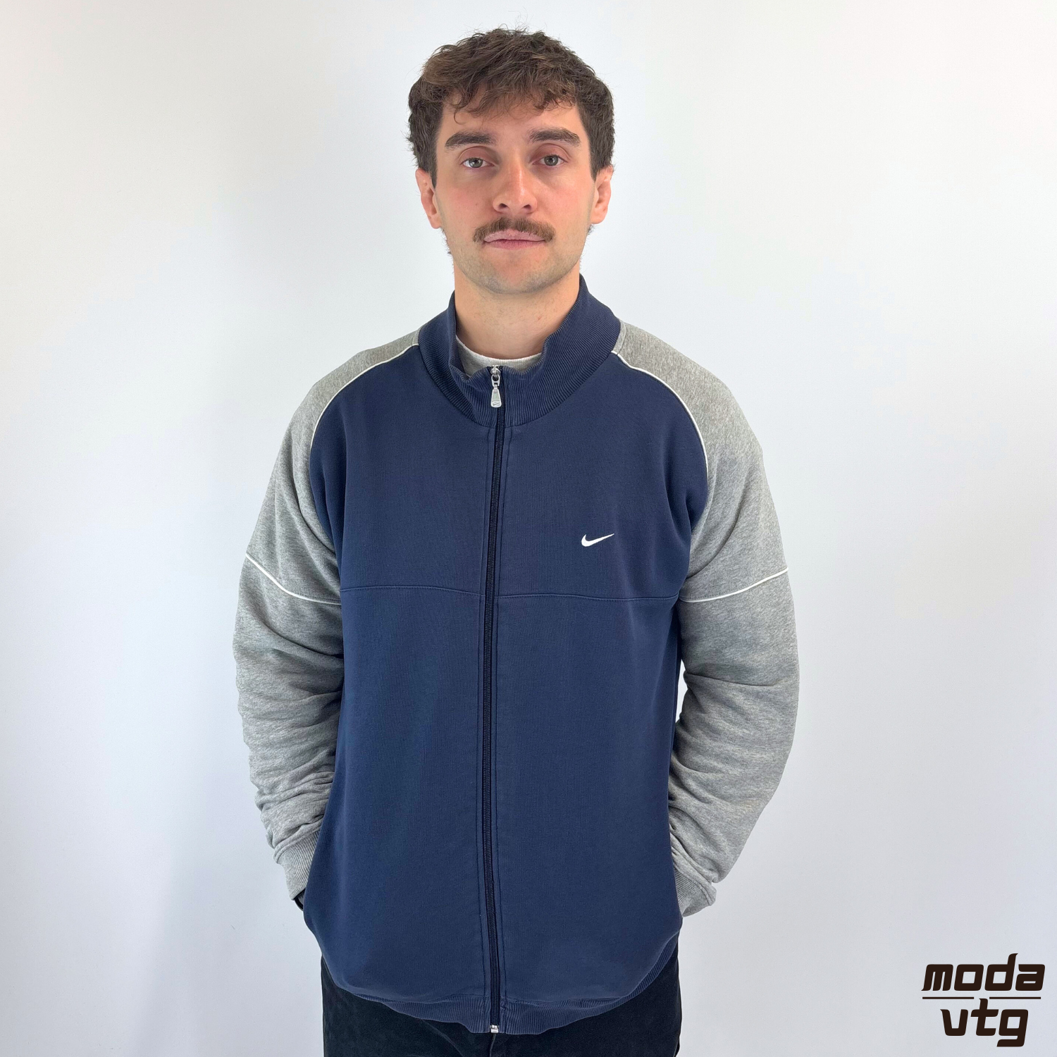 Vintage Y2K Nike Sweatshirt Navy Grey XL Full Zip