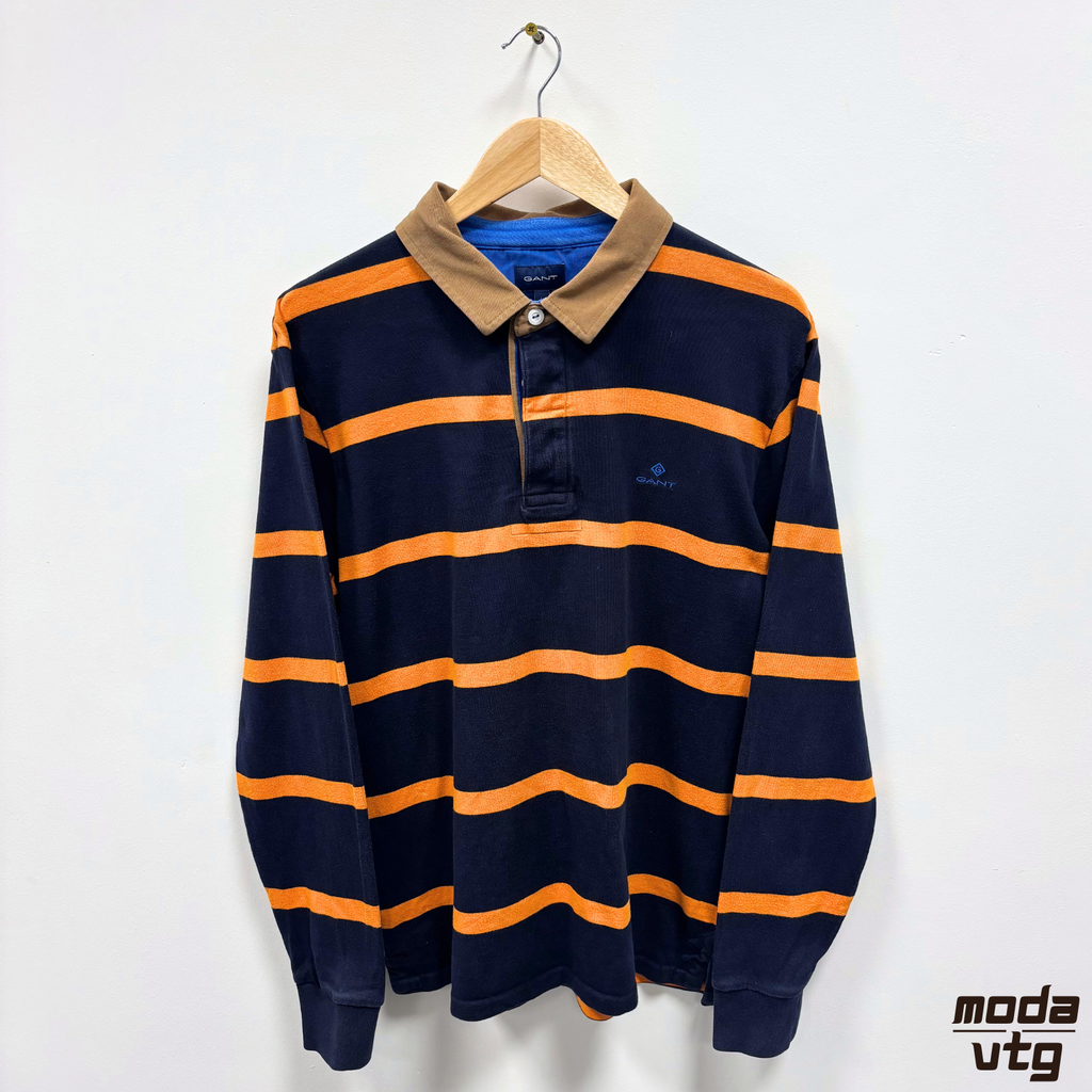 Vintage Y2K GANT Rugby Polo Navy Large Striped Retro