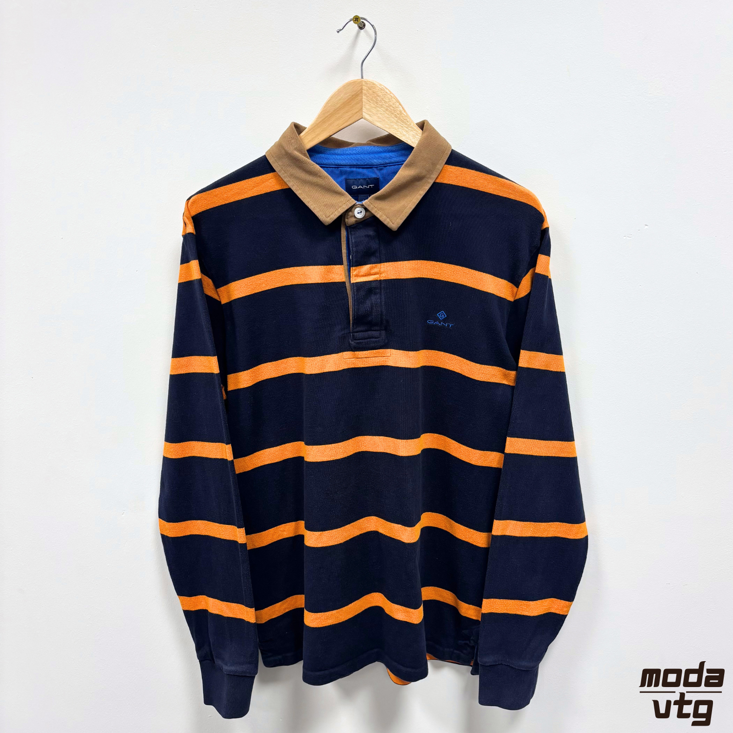 Vintage Y2K GANT Rugby Polo Navy Large Striped Retro