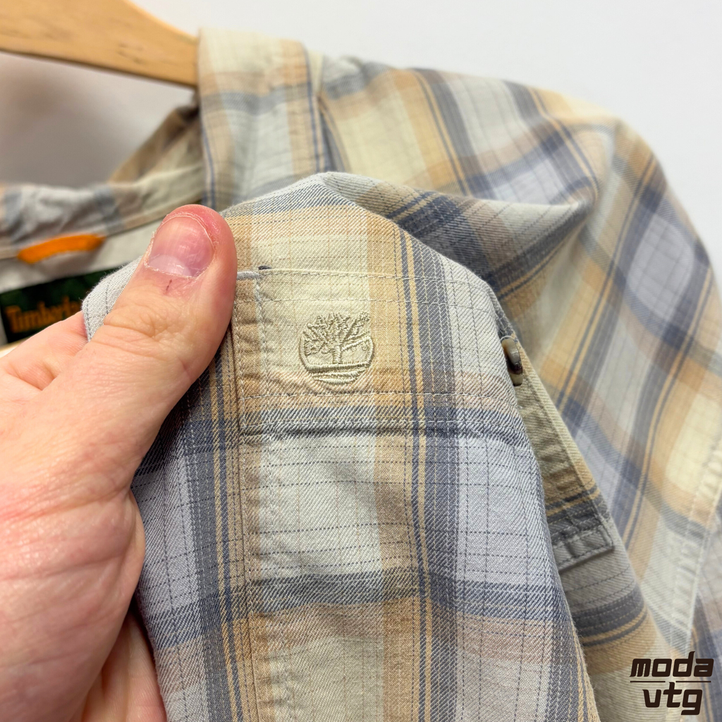 Vintage 90s Timberland Shirt Beige XXL Checked Overshirt Retro