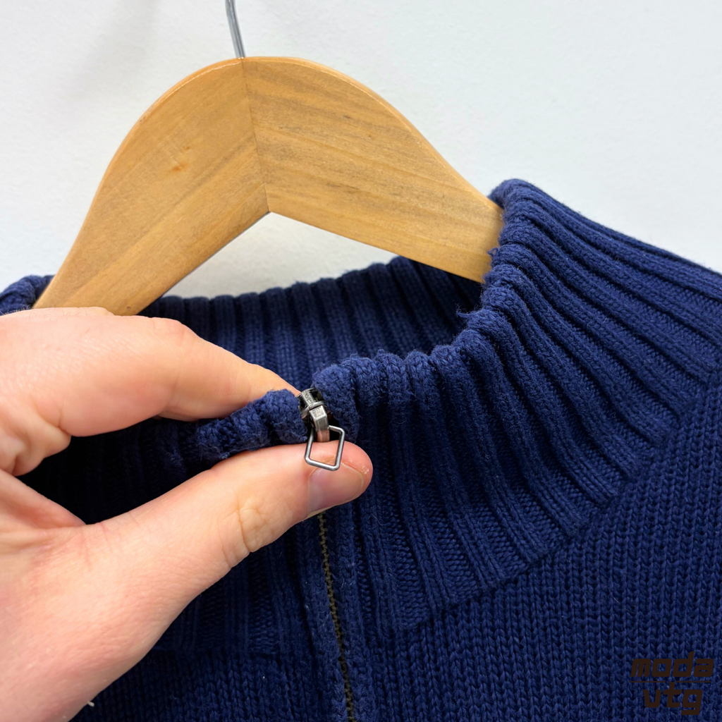 Vintage Y2K Ralph Lauren Knitted Jumper Navy XL Quarter Zip Retro