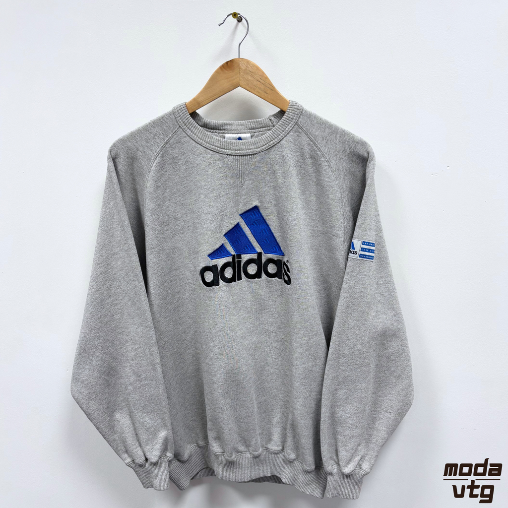 Vintage 90s Adidas Sweatshirt Grey Medium Retro Crewneck Embroidered