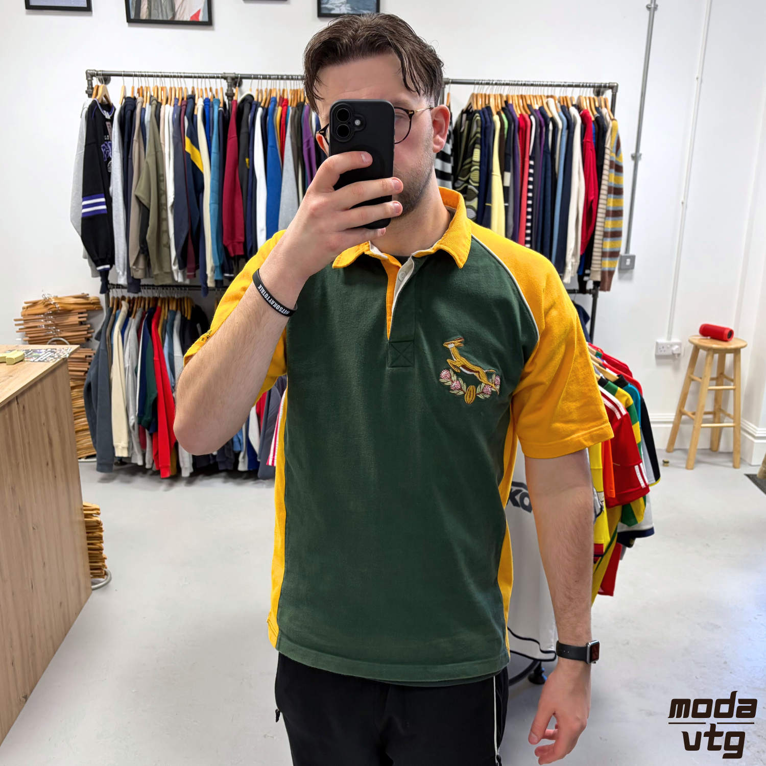 Vintage 1992 South Africa Rugby Polo Green Large Retro Cotton Traders Springboks