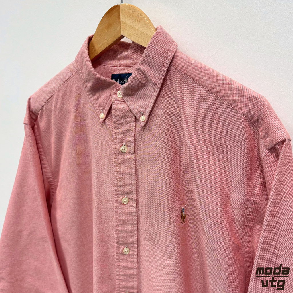 Vintage 90s Ralph Lauren Shirt Pink XL Long Sleeve Classic Fit