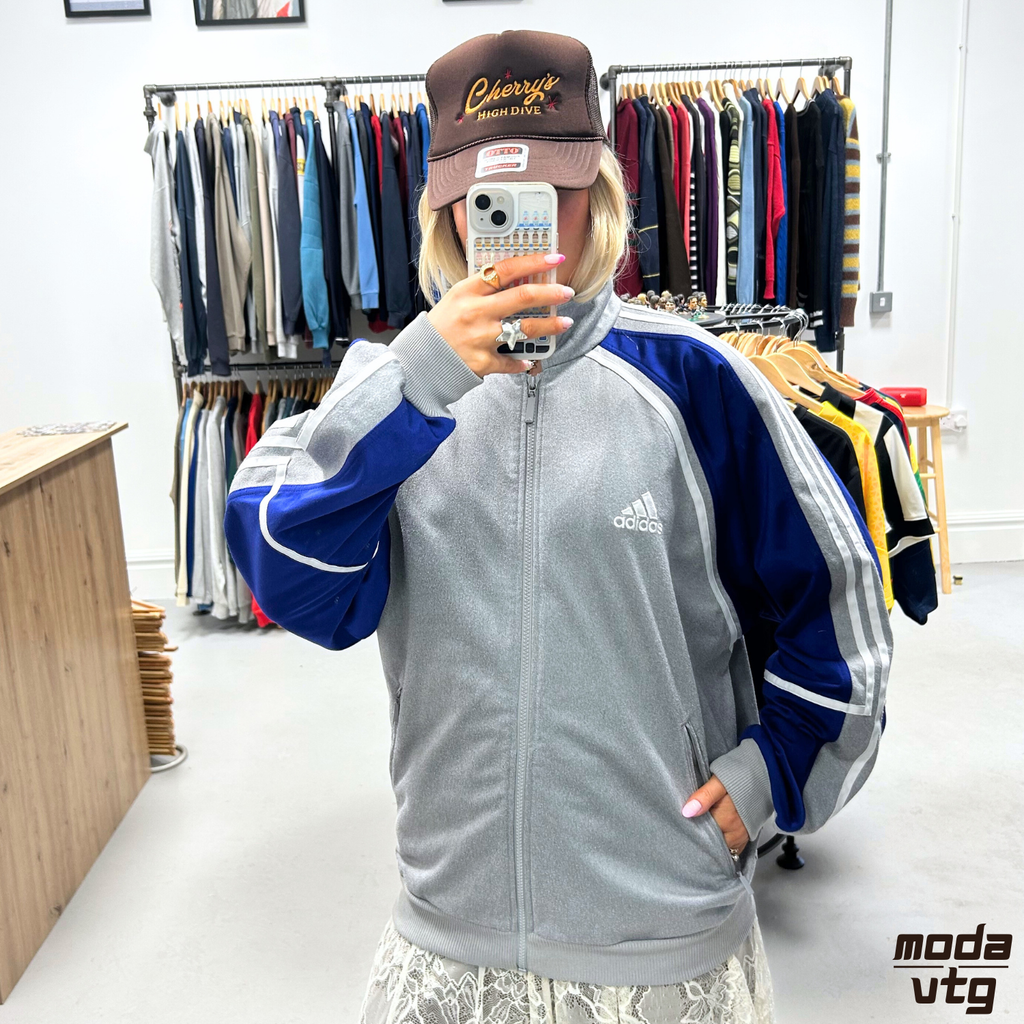 Vintage 90s Adidas Track Jacket Grey Large Retro Unisex Festival