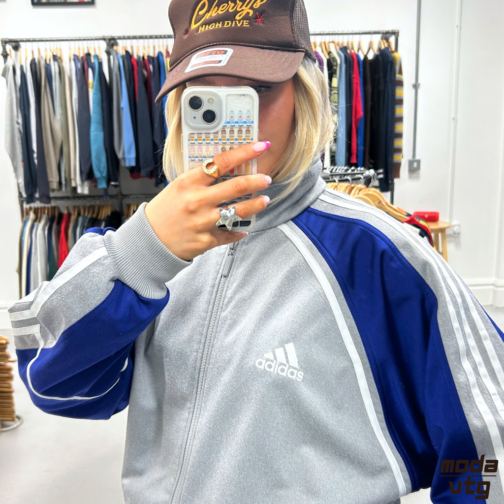 Vintage 90s Adidas Track Jacket Grey Large Retro Unisex Festival