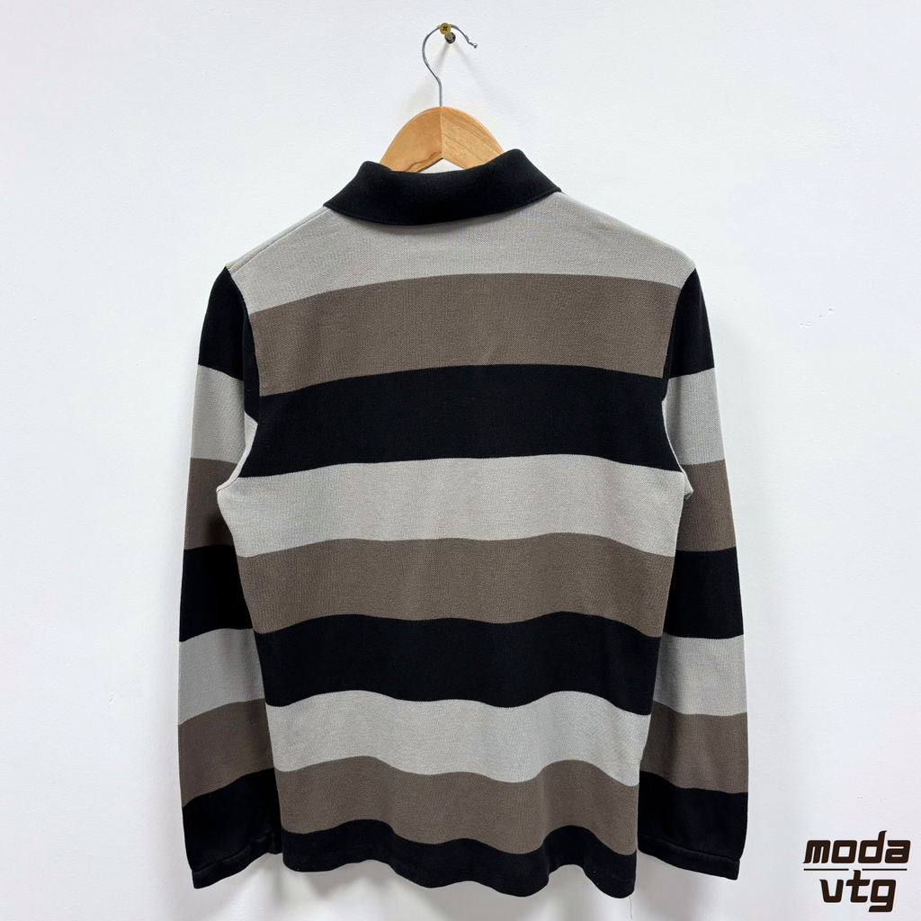 Vintage Y2K Lacoste Polo Brown Small Long Sleeve Striped Retro