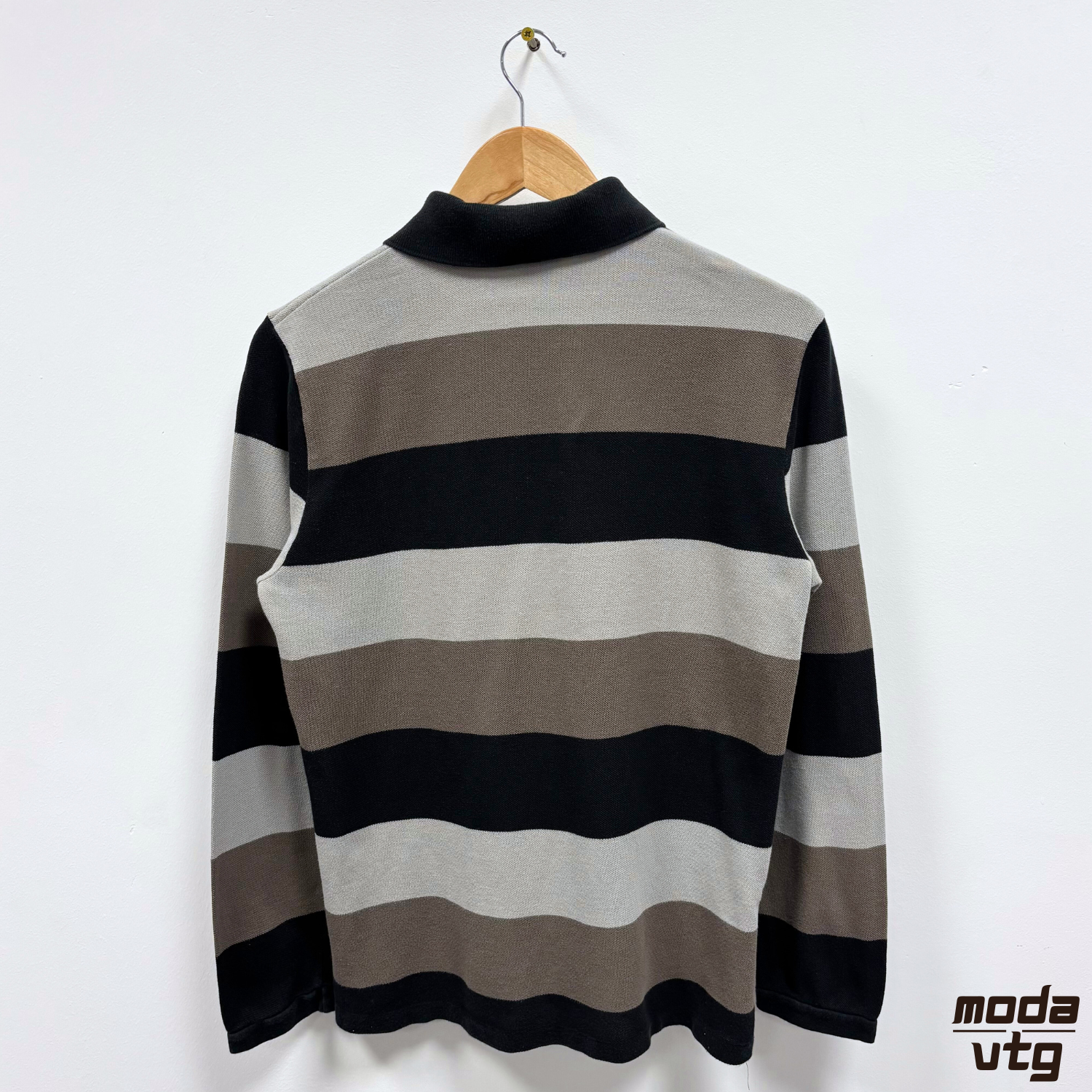 Vintage Y2K Lacoste Polo Brown Small Long Sleeve Striped Retro