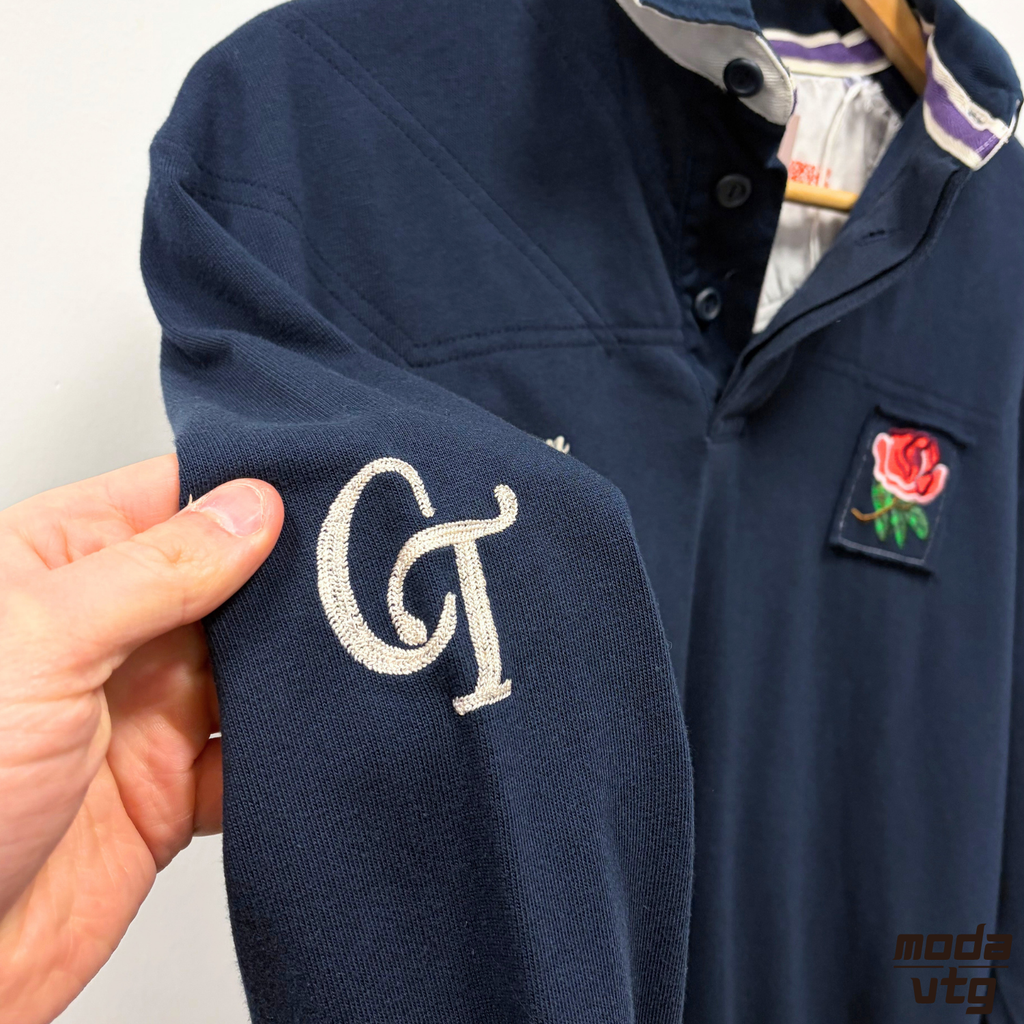 Vintage Y2K England Rugby Polo Navy Medium Cotton Traders Retro Unisex