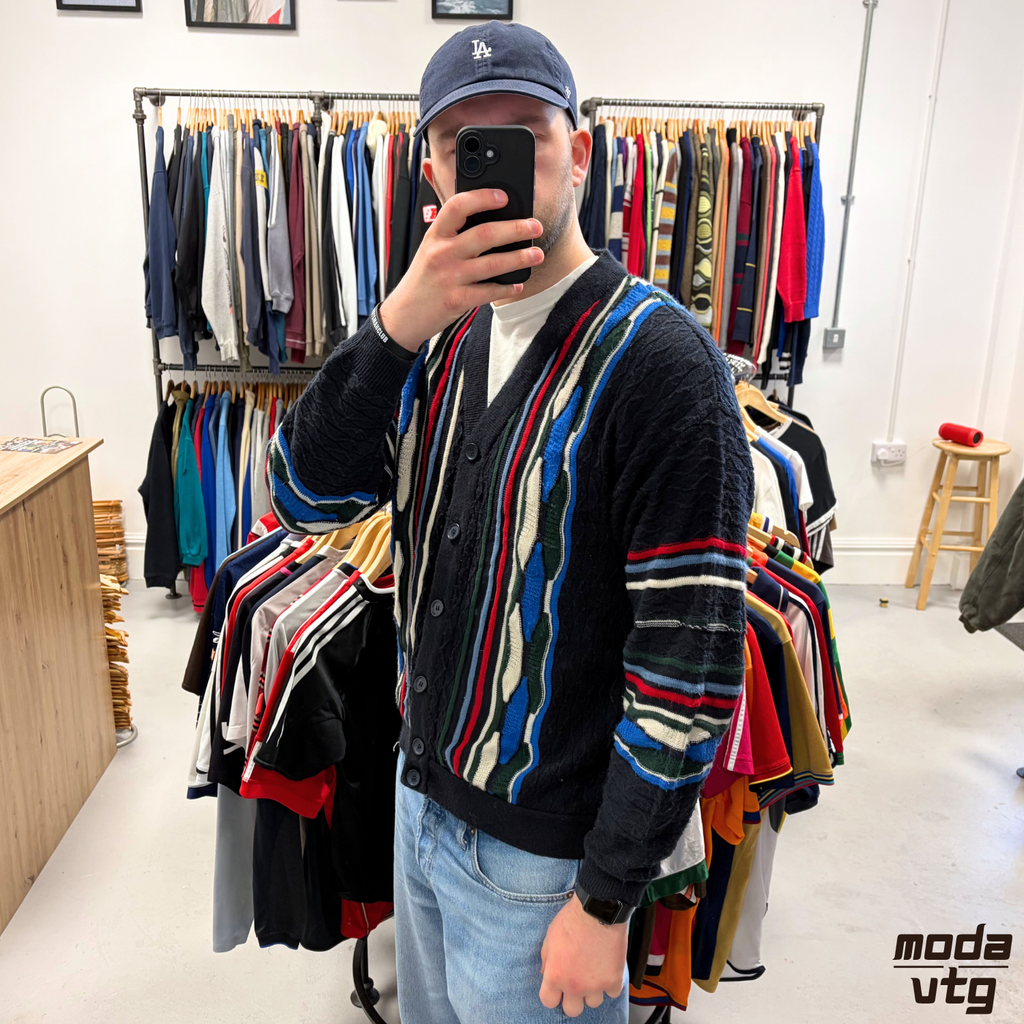 Vintage 90s Coogi Style Cardigan Large Knitted Multicoloured Retro Unisex
