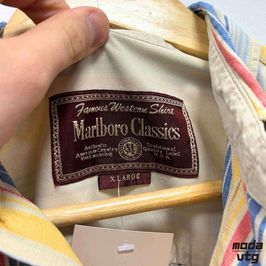 Vintage 90s Marlboro Classics Shirts XL Multicoloured Wavy Funky Retro Short Sle