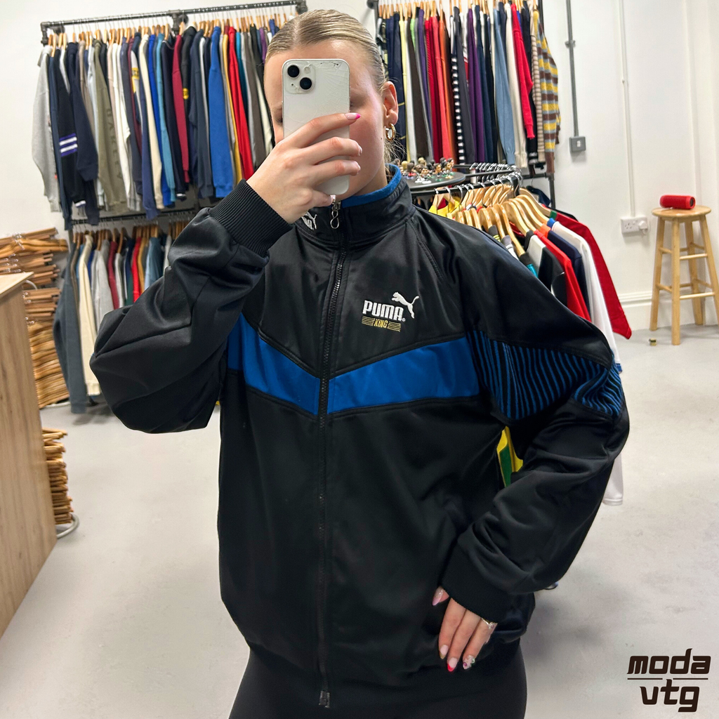 Vintage 90s Puma Track Jacket Black Medium Retro Unisex Festival King
