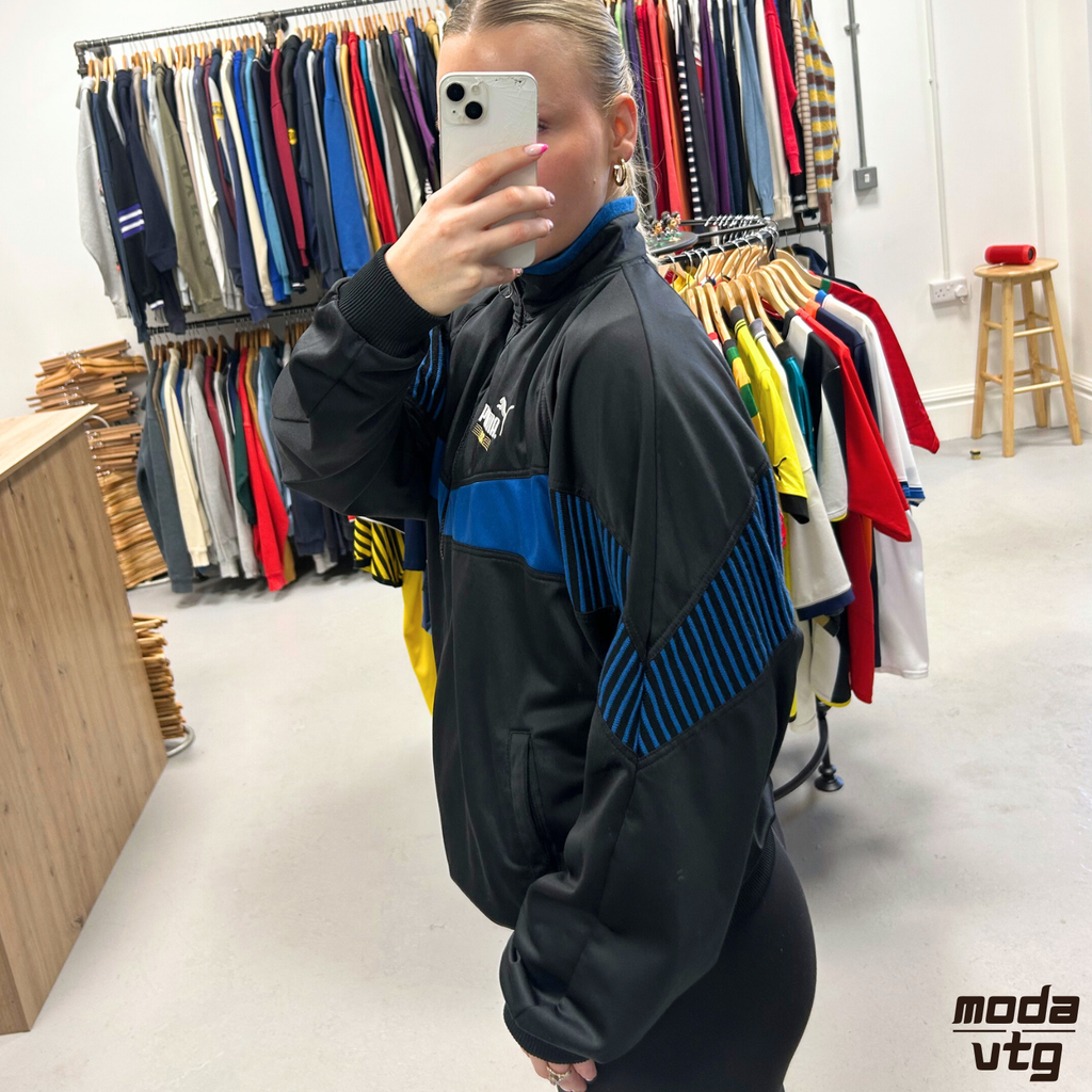 Vintage 90s Puma Track Jacket Black Medium Retro Unisex Festival King