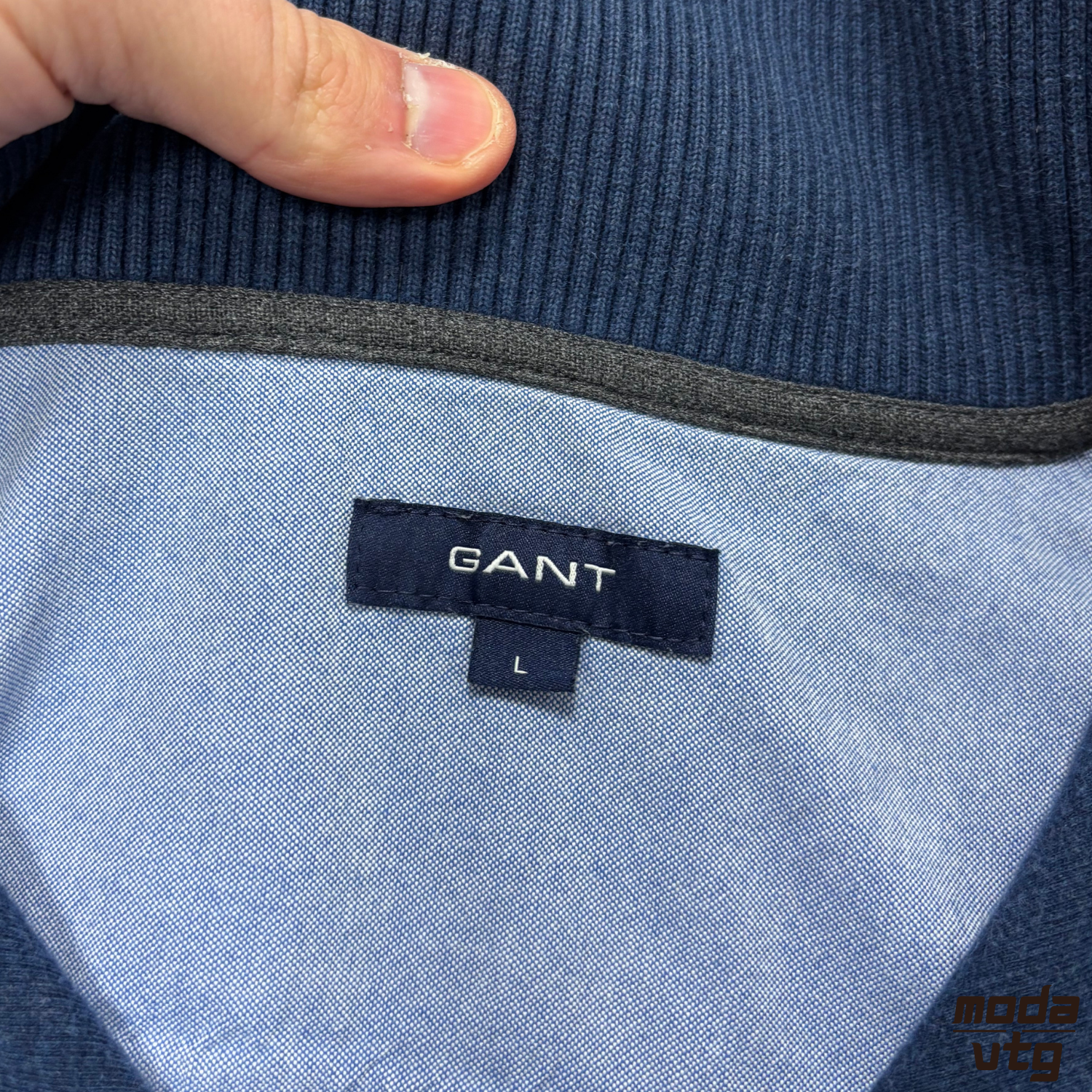 Vintage Y2K GANT Knitted Sweatshirt Blue Large Quarter Zip