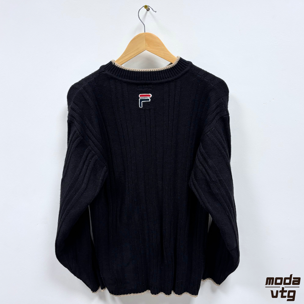 Vintage Y2K Fila Knitted Jumper Black Medium Retro