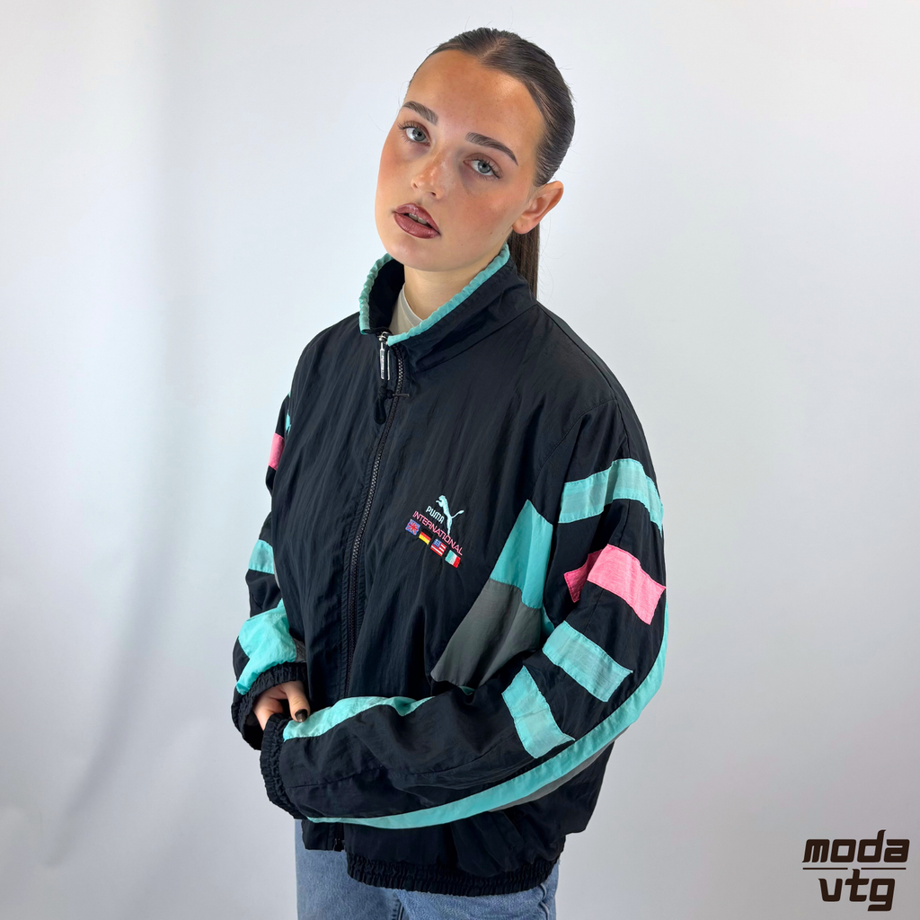 Vintage 90s Puma Track Jacket Black Medium Retro