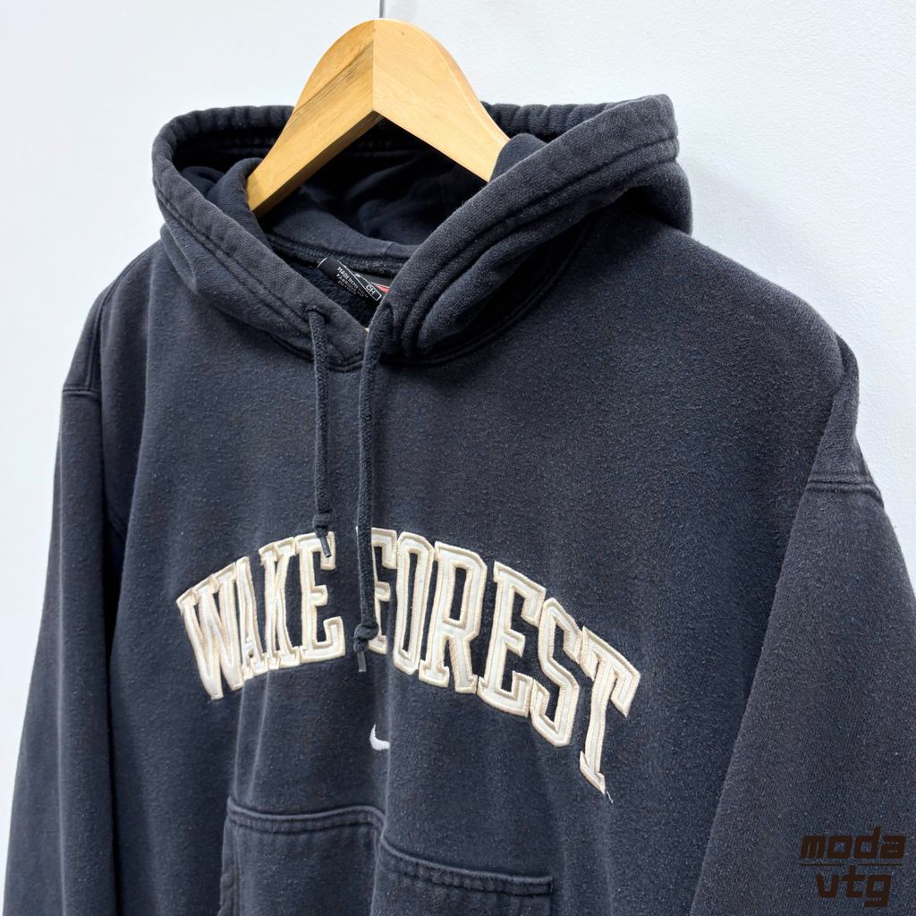 Vintage 90s Nike Hoodie Black Small Retro Wake Forest University Spell Out